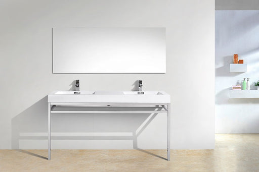 haus 60 double sink stainless steel console w white acrylic sink chrome kubebath