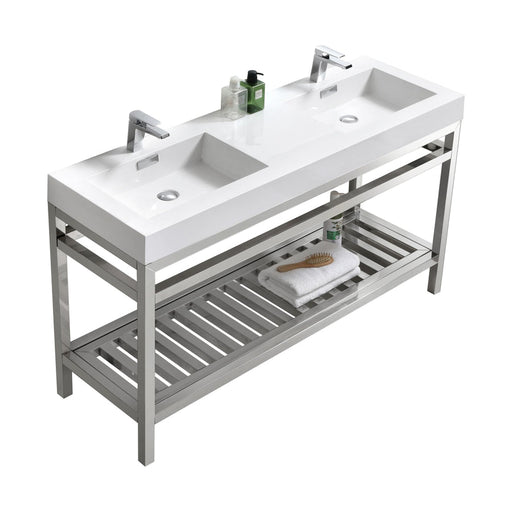 cisco 60 double sink stainless steel console with acrylic sink chrome kubebath