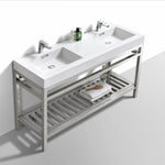 cisco 60 double sink stainless steel console with acrylic sink matt black kubebath
