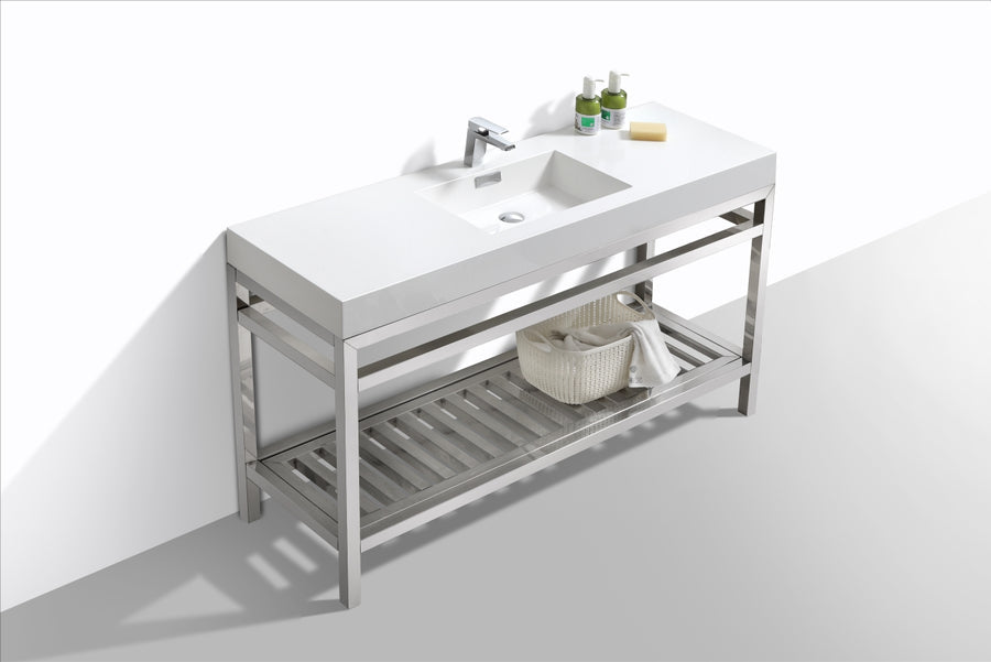 cisco 60 single sink stainless steel console with acrylic sink matt black kubebath