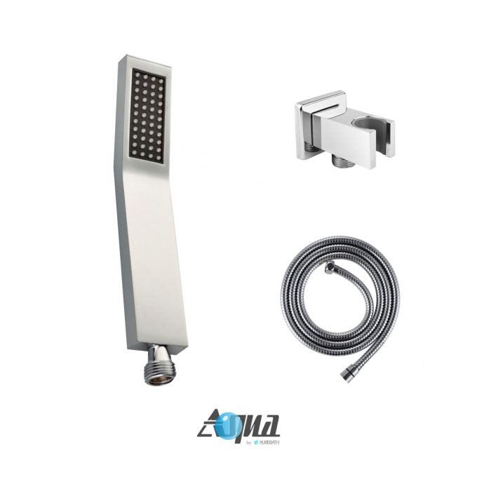 Aqua Piazza Brass Shower Set with Square Rain Shower, 4 Body Jets and Handheld Chrome Ceiling Arm