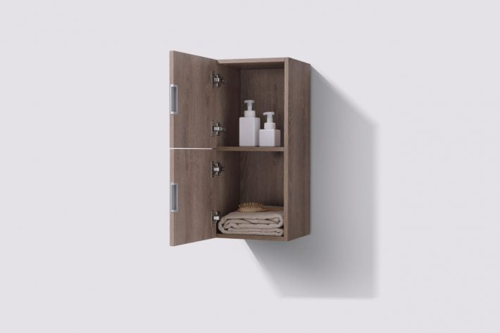 bliss 12 wide by 24 high linen side cabinet with two doors in butternut finish kubebath