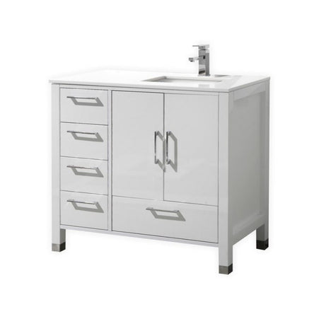 anziano 36 gloss white vanity w left side drawers and quartz countertop kubebath