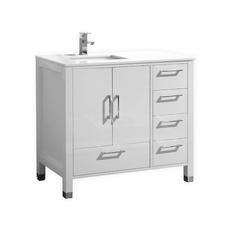 anziano 36 gloss white vanity w right side drawers and quartz countertop kubebath