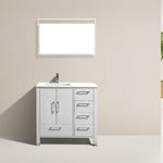 anziano 36 gloss white vanity w right side drawers and quartz countertop kubebath