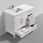 Anziano 40 Gloss Vanity w Right Side Drawers and Quartz Countertop