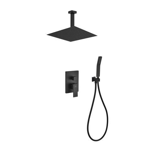 aqua piazza brass shower set ceiling mountsquare rain shower and handheld kubebath 12 Black