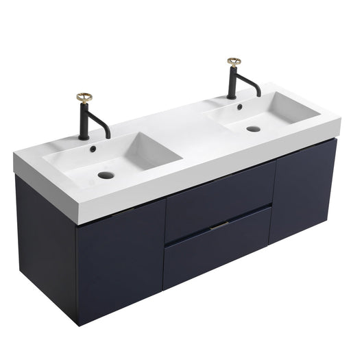 bliss,60,double sink,white,wall mount,modern bathroom,vanity,kubebath,brown,black,green,grey,blue,white,Walnut Vanity,Butternut Vanity,Nature Wood Vanity, Gray Oak Vanity,Turquoise Green Vanity, Blue Vanity