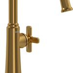 Riobel Momenti Single Hole Vessel Lavatory Faucet Brushed Gold Cross Handle