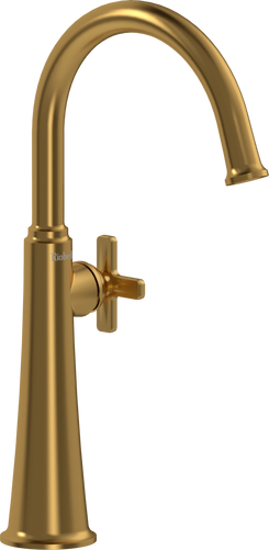 Riobel Momenti Single Hole Vessel Lavatory Faucet Brushed Gold Cross Handle