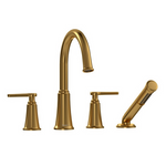 Riobel Momenti 4-Piece Deck-Mount Tub Filler with Hand Shower Brushed Gold
