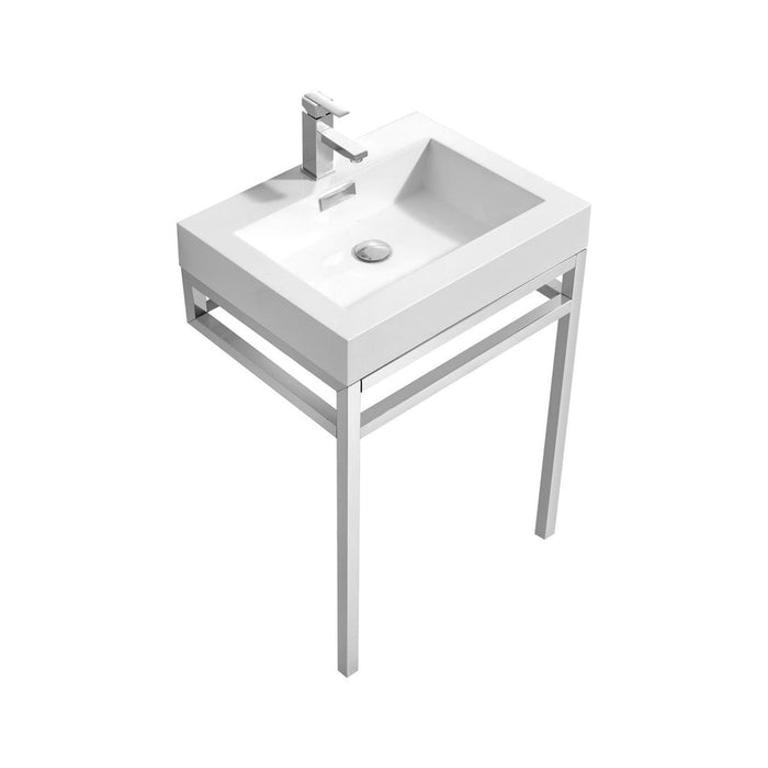 haus 24 stainless steel console w white acrylic sink chrome kubebath