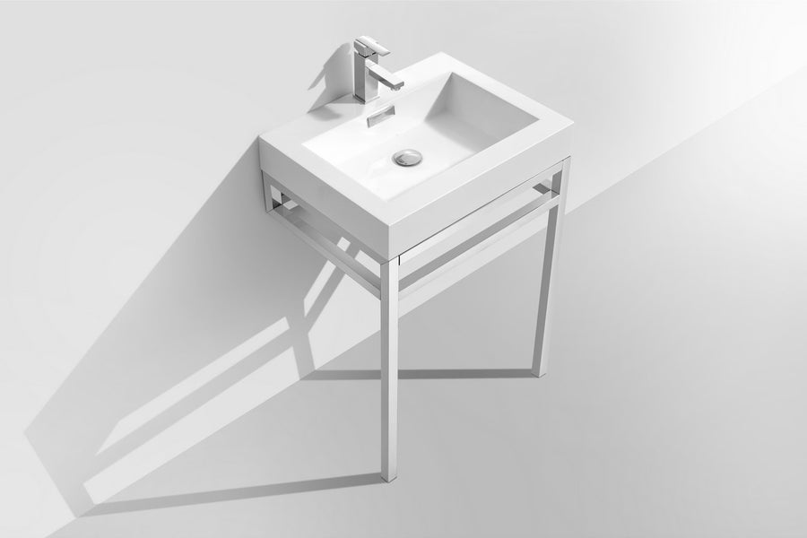 haus 24 stainless steel console w white acrylic sink matte black kubebath