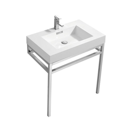 haus 30 stainless steel console w white acrylic sink chrome kubebath