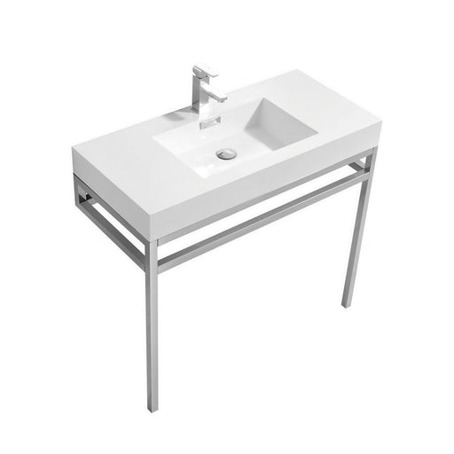 haus 36 stainless steel console w white acrylic sink chrome kubebath
