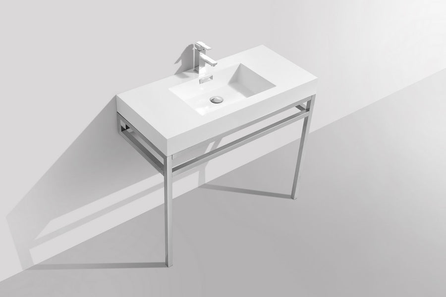 haus 40 stainless steel console w white acrylic sink matte black kubebath