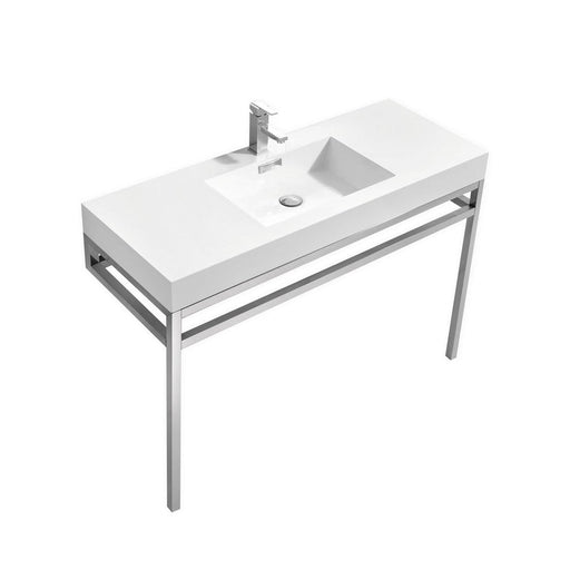 haus 48 stainless steel console w white acrylic sink chrome kubebath