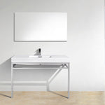 haus 48 stainless steel console w white acrylic sink matte black kubebath