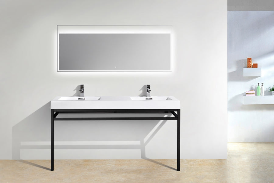 Haus 60" Double Sink Stainless Steel Console with Acrylic Sink