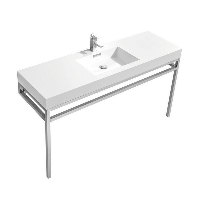haus 60 single sink stainless steel console w white acrylic sink chrome kubebath