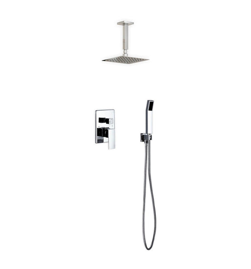 aqua piazza brass shower set ceiling mountsquare rain shower and handheld kubebath 8 Chrome 