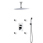 Aqua Piazza Brass Shower Set with Ceiling Mount Square Rain Shower (Handheld and 4 Body Jets) Chrome 12"