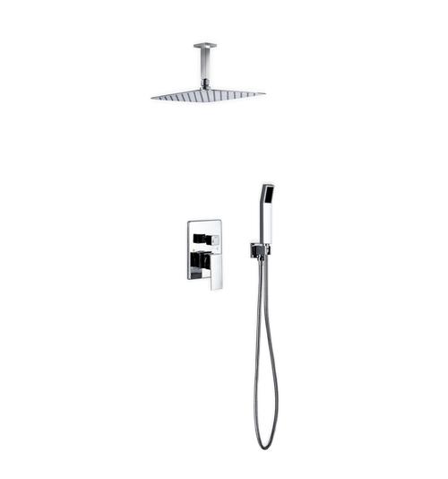 aqua piazza brass shower set ceiling mountsquare rain shower and handheld kubebath 12 Chrome 