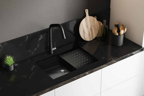 Essenza 40" x 17" Granite Kitchen Sink with Drainboard Matte Black