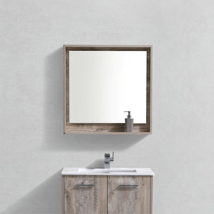 Kubebath Bosco 30" Framed Mirror With Shelf Nature Wood