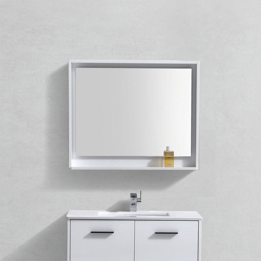Kubebath Bosco 36" Framed Mirror With Shelf White