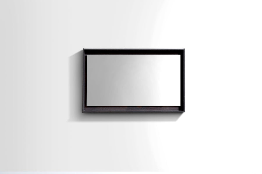 Kubebath Bosco 40" Framed Mirror With Shelf High Gloss Gray Oak
