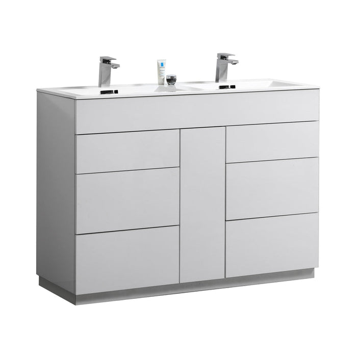 milano 48 double sink high gloss white modern bathroom vanity kubebath