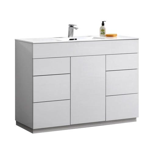 milano 48 single sink high gloss white modern bathroom vanity kubebath