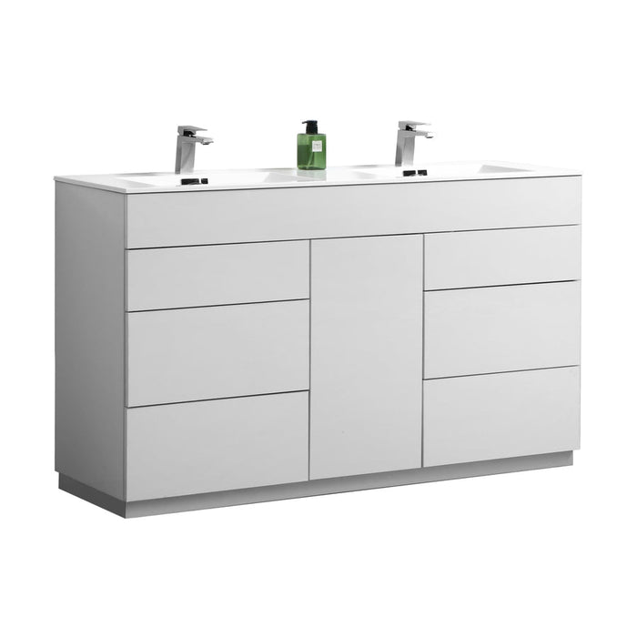 milano 60 double sink high gloss white modern bathroom vanity kubebath