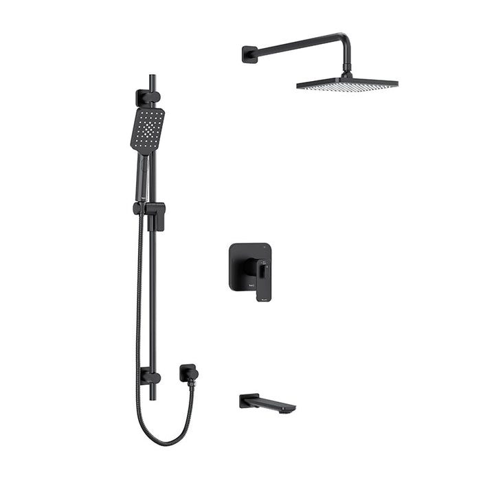 riobel riu 3 way system with hand shower rail tub spout and head shower Black Ceiling Arm