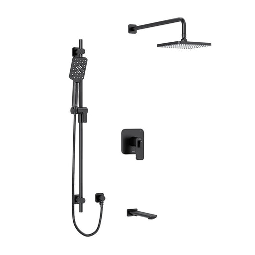 riobel riu 3 way system with hand shower rail tub spout and head shower Black