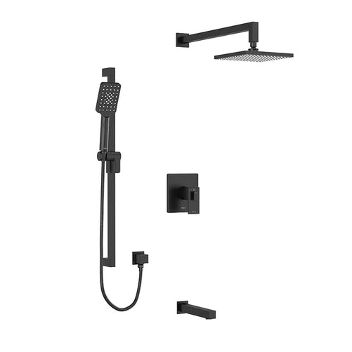 riobel rubik 3 way system with hand shower rail tub spout and head shower black