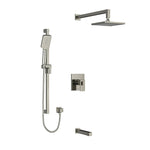riobel rubik 3 way system with hand shower rail tub spout and head shower Brushed Nickel