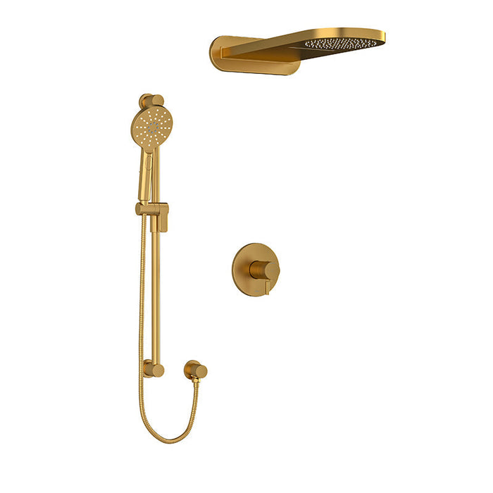 riobel riu 2 way 3 way system with hand shower rail and rain and cascade showerhead Brushed Gold