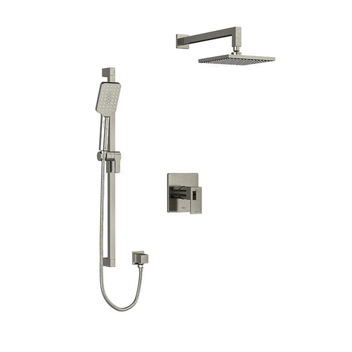 riobel Kubik 2 way system with hand shower and shower head Brushed Nickel Ceiling Arm