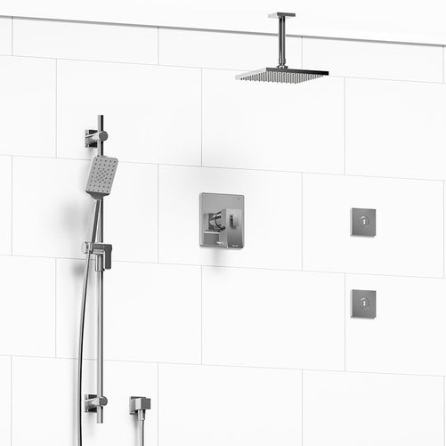 Riobel Zendo 3-Way System, Hand Shower Rail, Elbow Supply, Shower Head and 2 Body Jets Chrome Ceiling Mount