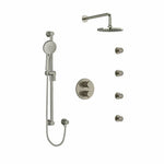 Riobel Edge Double Coaxial System with Hand Shower Rail, 4 Body Jets and Shower Head Brushed Nickel