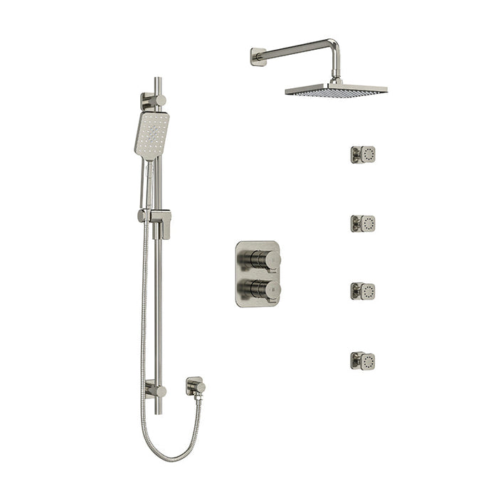Riobel Equinox System with Hand Shower Rail, 4 Body Jets and Shower Head Brushed Nickel Wall Mount