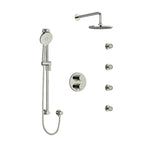 Riobel Riu Double Coaxial System with Hand Shower Rail, 4 Body Jets and Shower Head Polished Nickel Ceiling Arm
