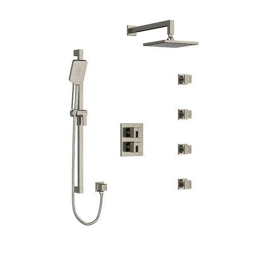 Riobel Kubik System with Hand Shower Rail, 4 Body Jets and Shower Head Brushed Nickel