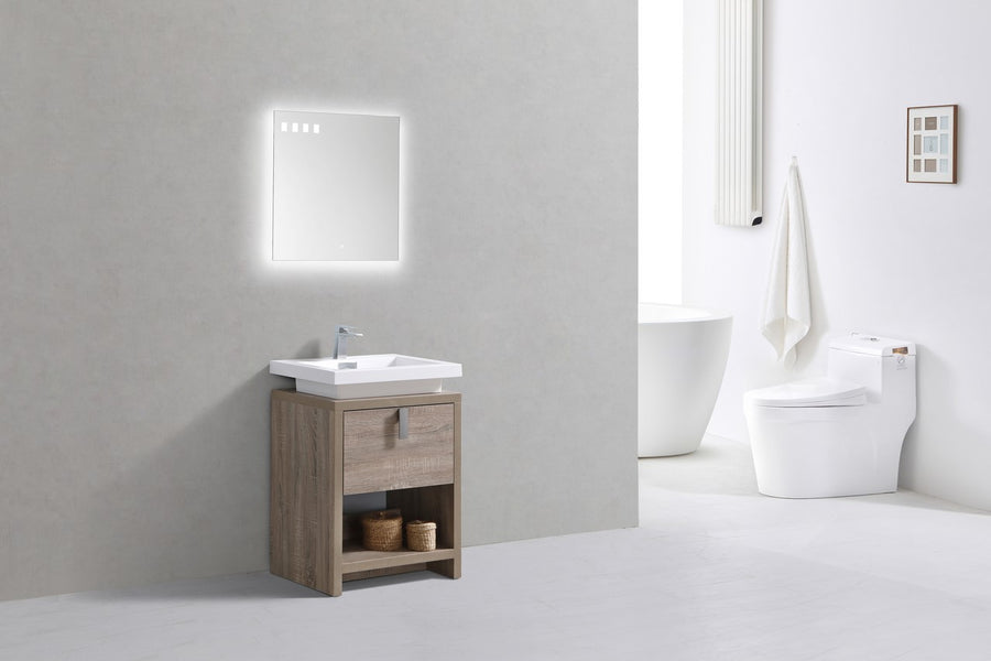 levi 24 havana oak modern bathroom vanity w cubby hole kubebath