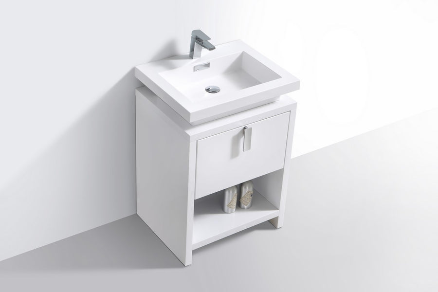 levi 24 high gloss white modern bathroom vanity w cubby hole kubebath