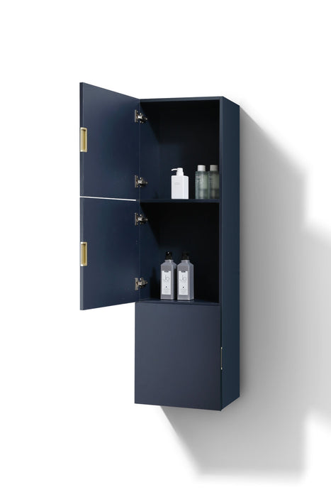 bliss 18 wide by 59 high linen side cabinet with three doors in blue finish kubebath
