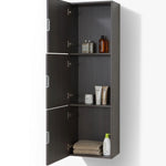 bliss 18 wide by 59 high linen side cabinet with three doors in gray oak finish kubebath