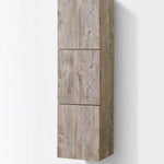 bliss 18 wide by 59 high linen side cabinet with three doors in nature wood finish kubebath